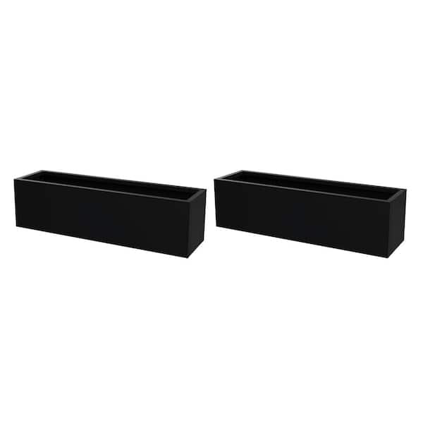 10 in. H x 36 in. W Black Metal Planter Box with Drainage Hole Modern Garden Yard Outdoor Planter Set for Patio