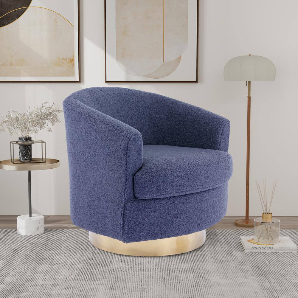 Navy Boucle Swivel Barrel Chair Modern Accent Chair Comfy Arm Chair 