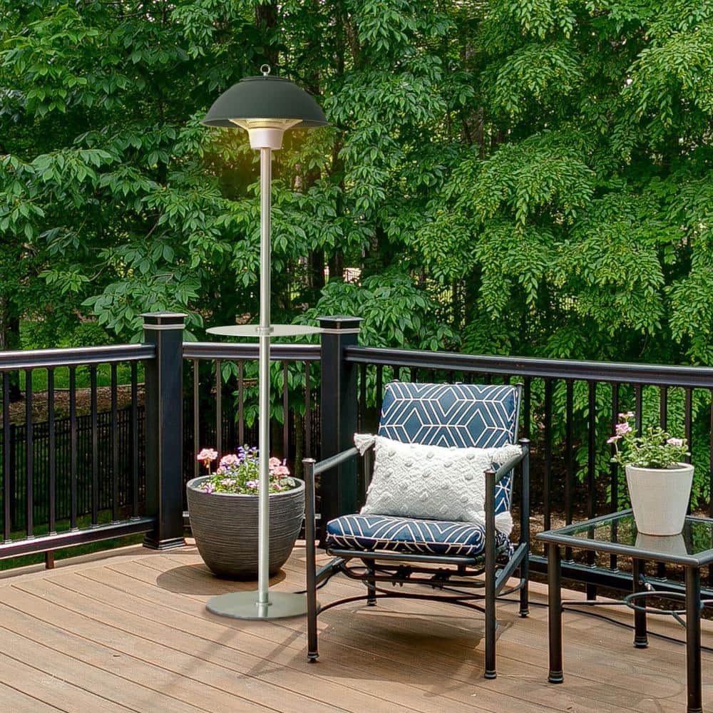 Hanover Black Stainless Steel Electric Infrared Patio Heater with Built-in Table
