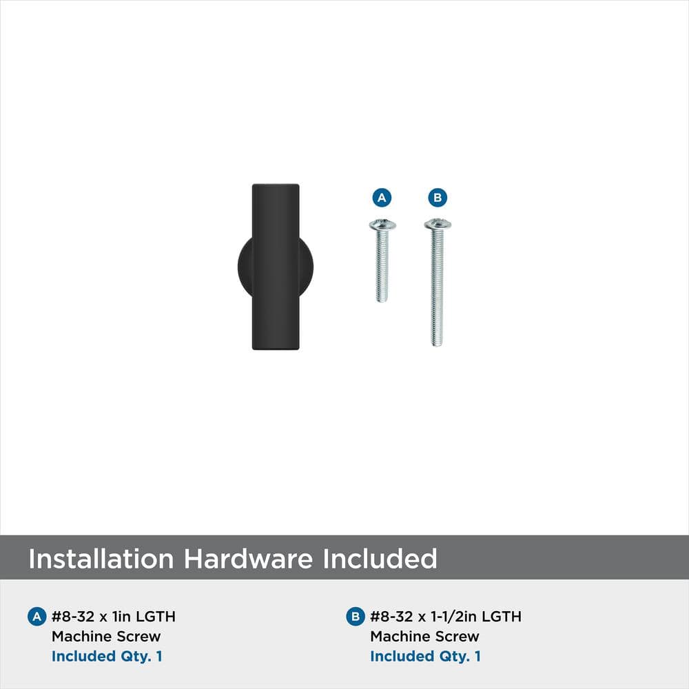 Matte Black Modern T-Handle Cabinet Knob with Mounting Hardware