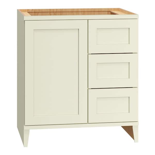 QuickShip Cottage 30 in. W x 21 in. D x 34.5 in. H Assembled Bath Sink Base Cabinet in Starlight with 3 Drawers (Right)