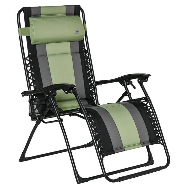 Tenleaf Black Metal Folding Outdoor Recliner with Green Cushions