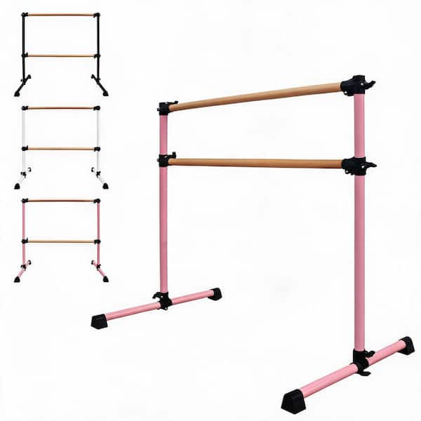 Portable Ballet Barre 48 in. Pink Steel Adjustable Height 6.7-46 in. Solid Wood Bar with Non-Slip Base Unassembled