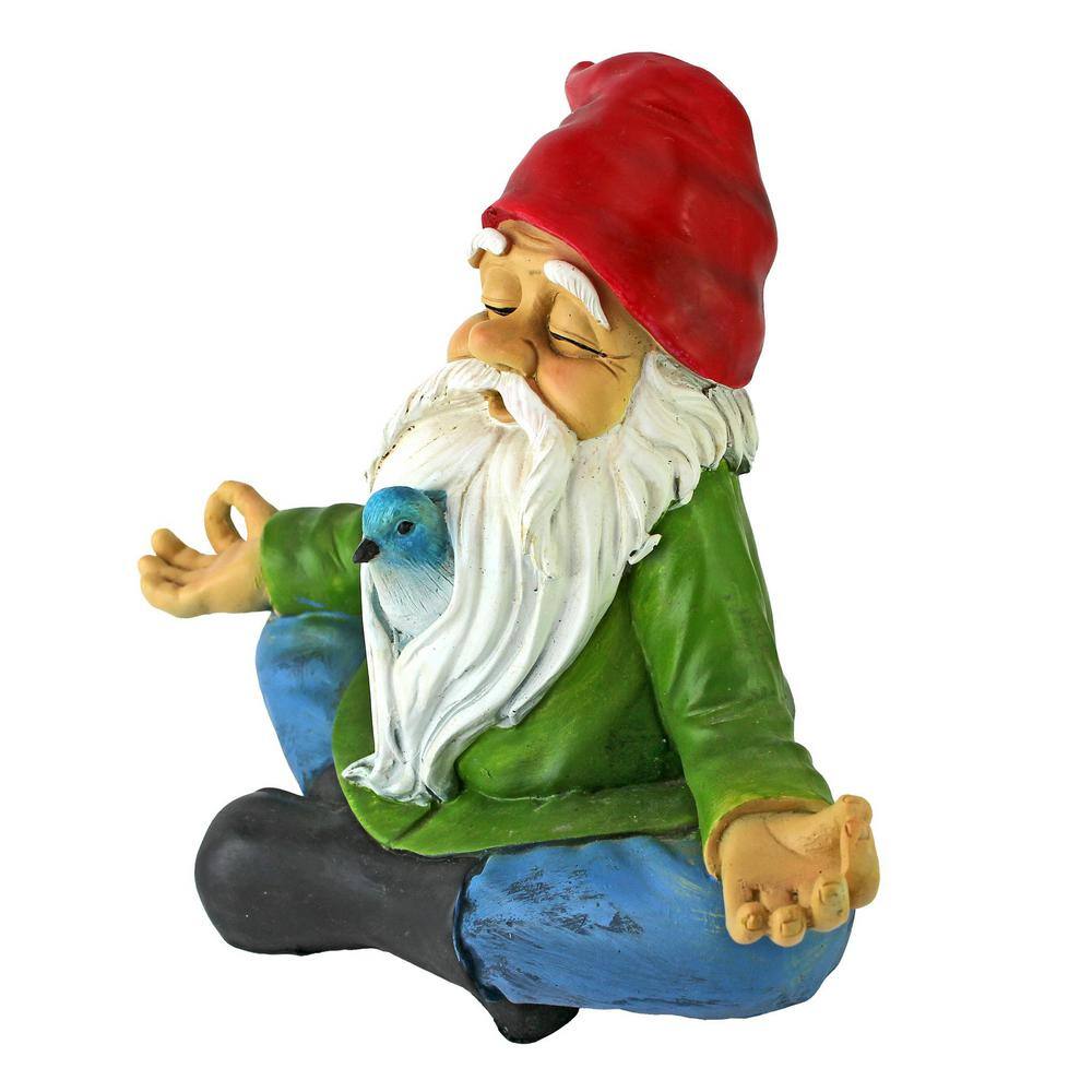 Whimsical Zen Garden Gnome Statue with Bird