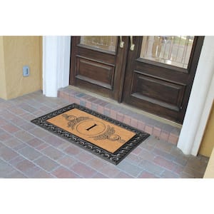 A1HC Heavy Duty Single/Double Rectangle Doormat Black/Beige 30 in. x 48 in. Coir and Rubber Monogrammed I Doormat