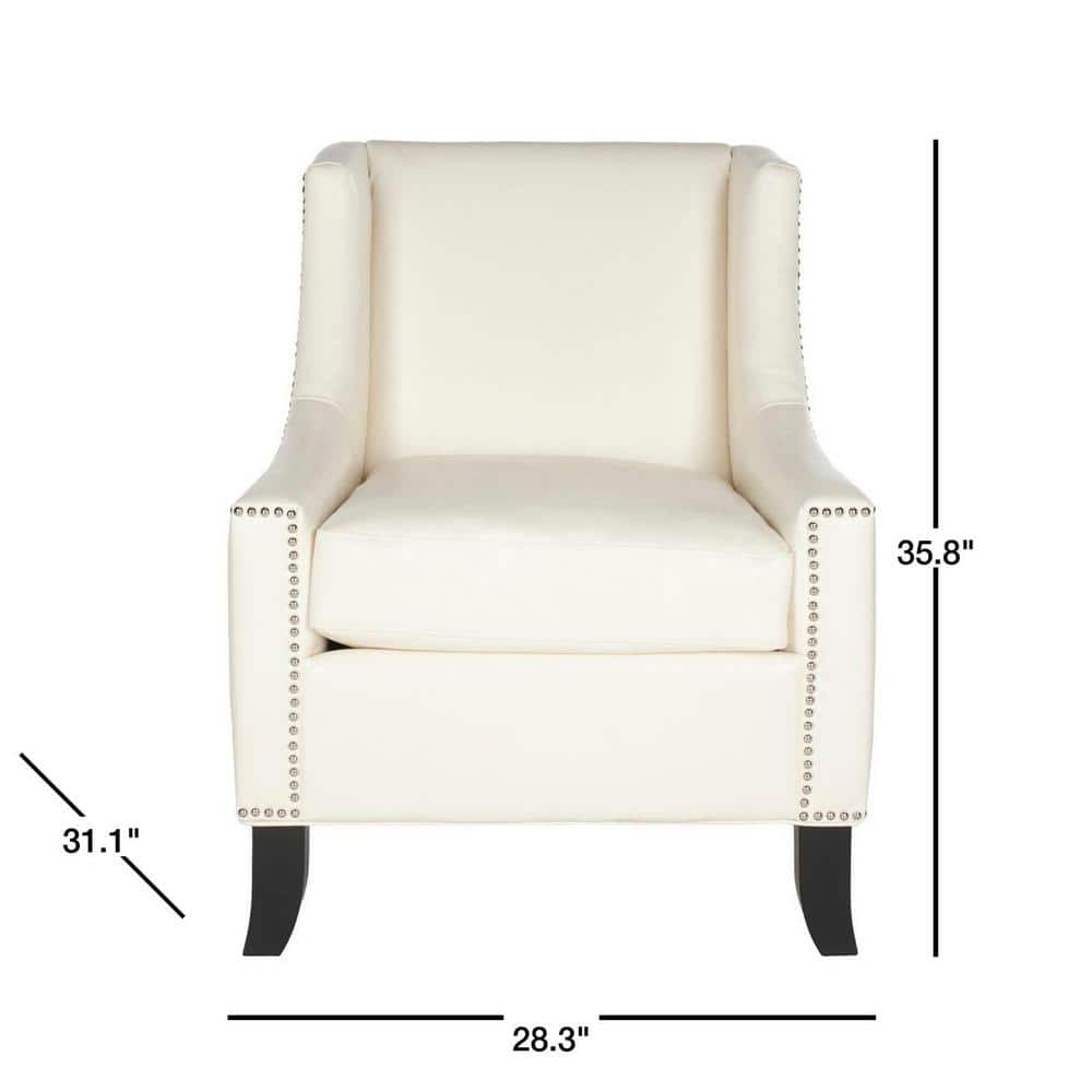 Contemporary White Faux Leather Arm Chair with Silver Nailhead Trim