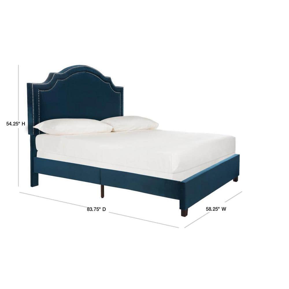 Navy Velvet Full Bed Frame with Nailhead Trim