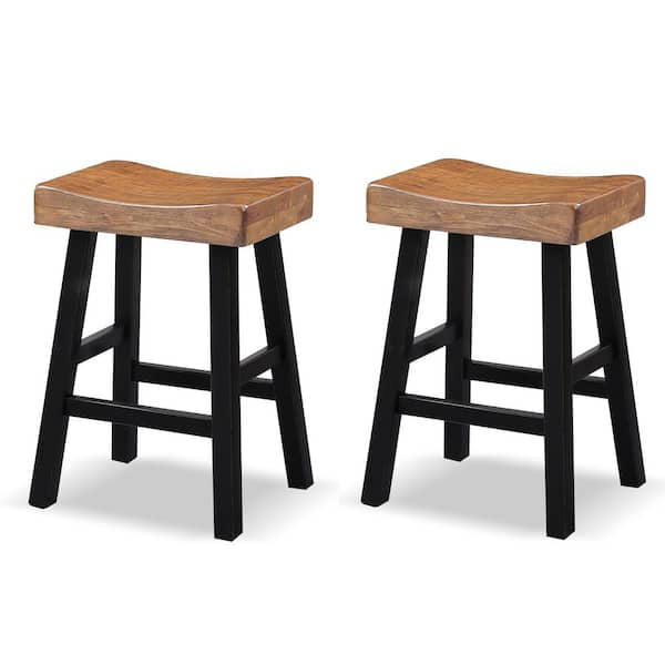 Kater 24 in. Oak and Black Backless Solid Wood Bar Stool (Set of 2)