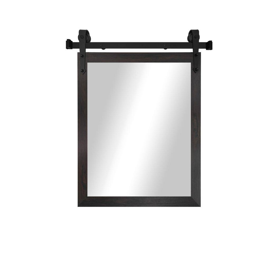 (33 in. W x 44 in. H) Black Walnut Modern Rustic Vertical Mirror with Steel Barn Door Rail price history on PriceWatchPro