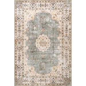 Ren Machine Washable Light Grey 4 ft. x 6 ft.  Persian Area Rug