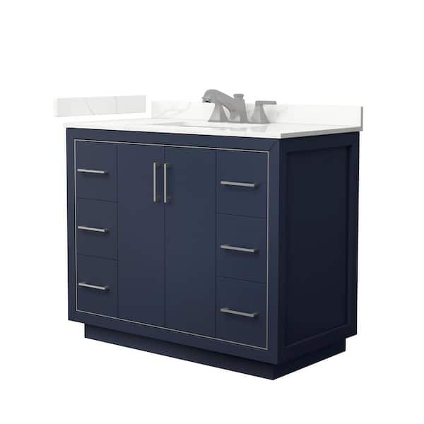 Wyndham Collection Icon 42 in. W x 22 in. D x 35 in. H Single Bath Vanity in Dark Blue with Giotto qt Top