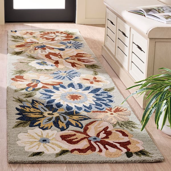 Jardin 2 ft. x 8 ft. Sage/Blue Cottagecore Oversized Floral Runner Rug