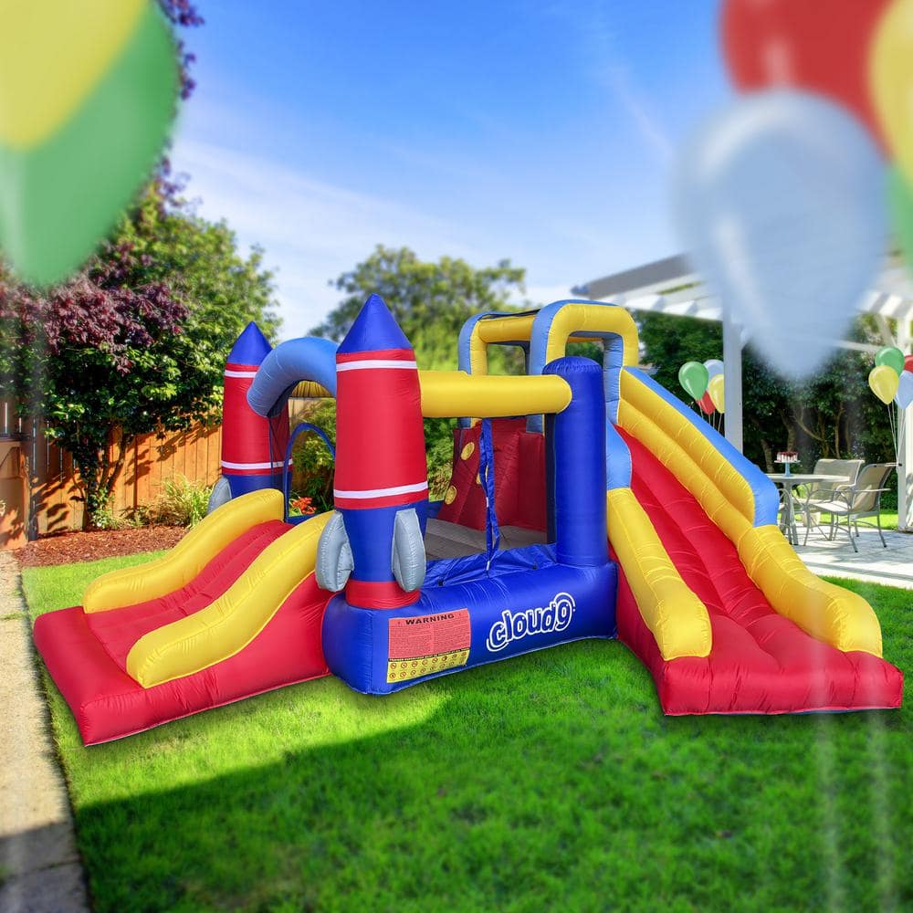 Rocket-Themed Inflatable Bounce House with Dual Slides
