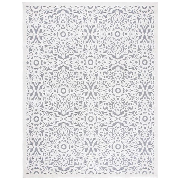 SAFAVIEH Cabana Ivory/Gray 9 ft. x 12 ft. Border Medallion Indoor/Outdoor Patio  Area Rug