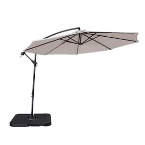 10 ft. Beige Steel Outdoor Tiltable Cantilever Umbrella Patio Umbrella With Crank Lifter