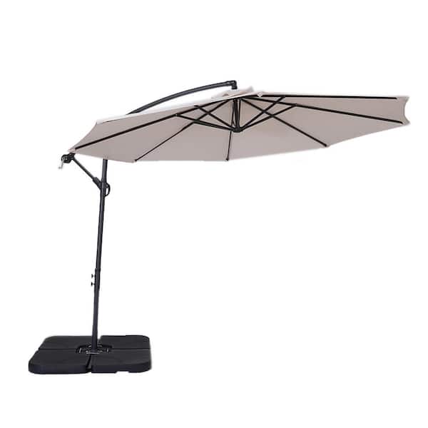 Unbranded 10 ft. Beige Steel Outdoor Tiltable Cantilever Umbrella Patio Umbrella With Crank Lifter