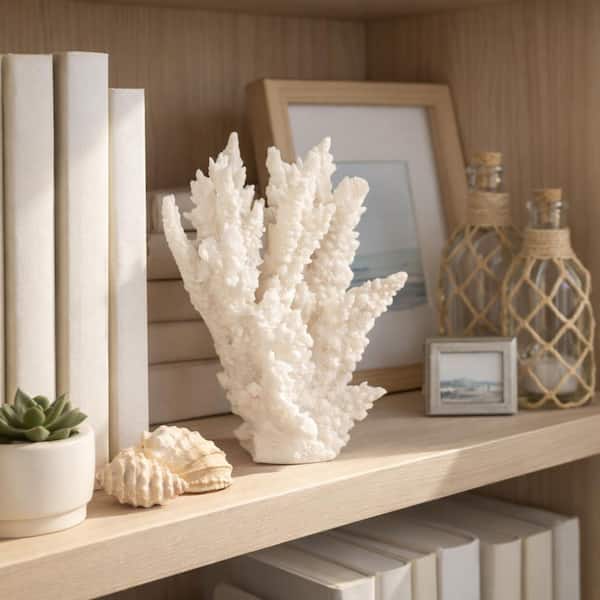 White 8 in. x 9.5 in. Resin Coastal Coral Reef Decorative Figurine
