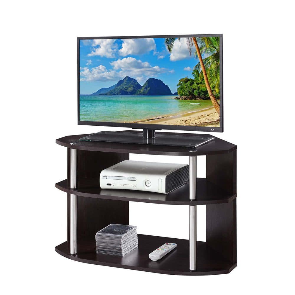 Espresso Swivel 3-Tier TV Stand with Cabinet