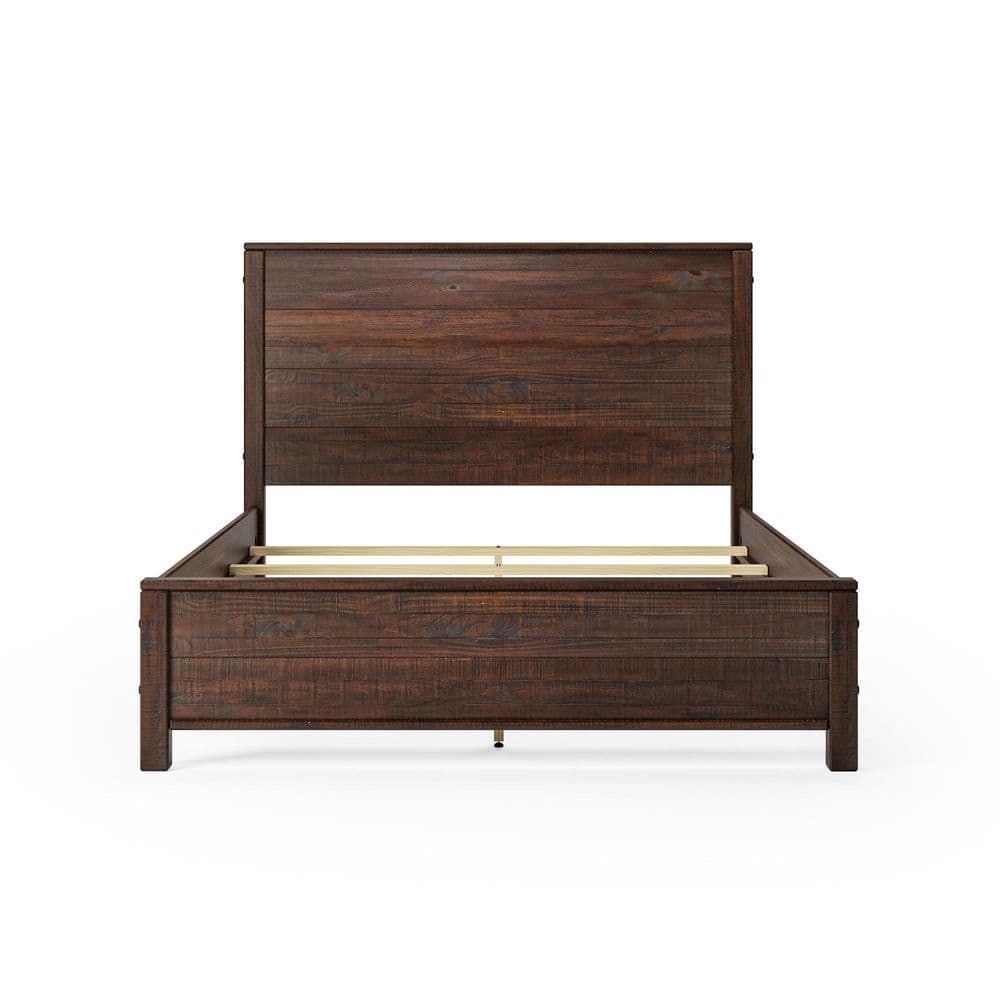 Standard Baja Walnut Wood Frame Queen Panel Bed with Solid Wood