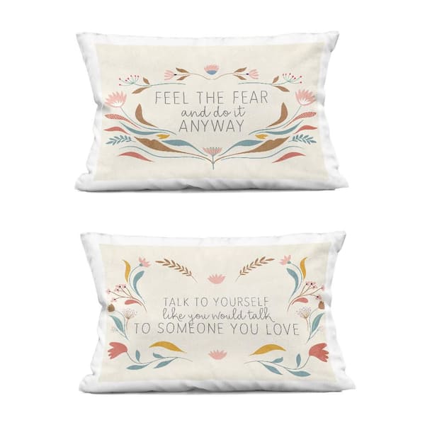 Stupell Industries Comforting Confident Phrases Multi-Color Floral Polyester 14 in. X 20in. Throw Pillow, Set of 2