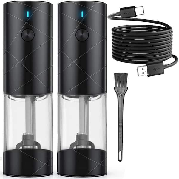 Electric Salt and Pepper Grinder Set Adjustable Coarseness Large Capacity Automatic Mill LED Light Black 2 Pack