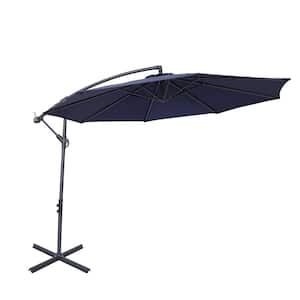 10 ft. Steel Cantilever Offset Outdoor Tilt Patio Umbrella in Navy with Cross Base Stand