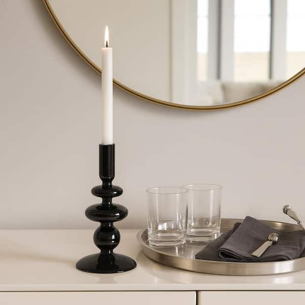 Black 7 in. Vintage Glass Taper Candle Holder