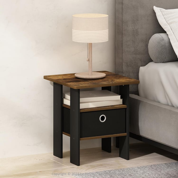 Furinno Tidur Amber Pine/Black 16 in. W Nightstand