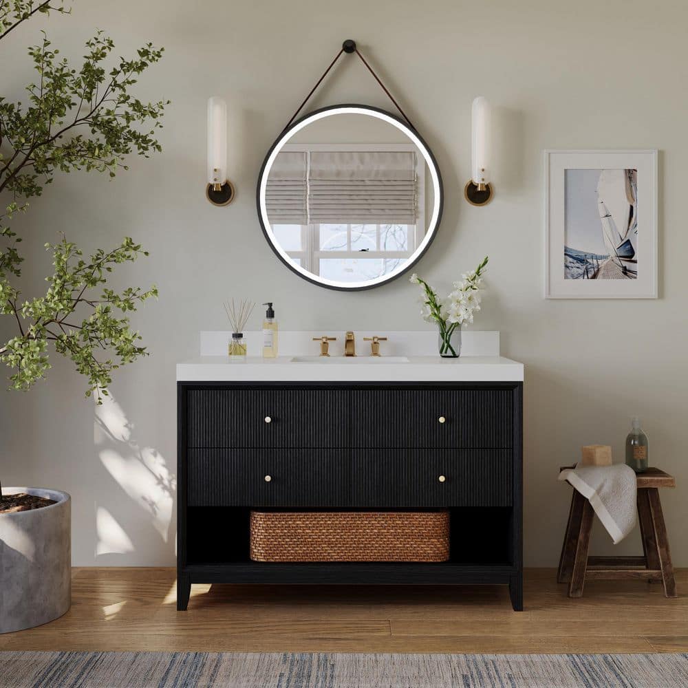 Ancerre Designs Momo 48 in. W Single Sinks Freestanding Black Oak