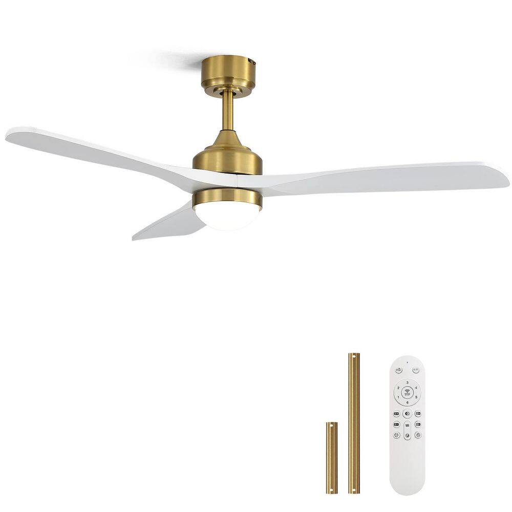 52 in. Indoor/Outdoor Standard Modern Gold Flush and Downrod Mount Ceiling Fan with LED Light, Quiet DC Motor and Remote price history on PriceWatchPro