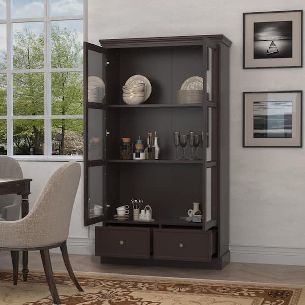 FUFU&GAGA 70.9 in. H Storage Cabinet Display Cabinet With Tempered