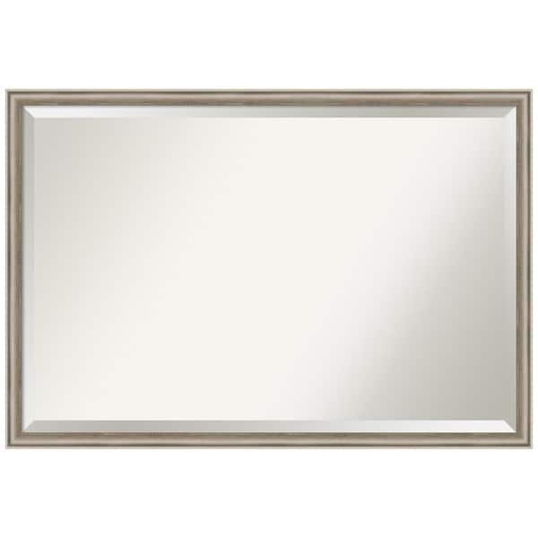 Amanti Art Salon Scoop Pewter 38 in. x 26 in. Beveled Casual Rectangle Wood Framed Wall Mirror in Silver