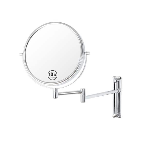 Unbranded 8.7 in. W x 13 in. H Round Magnifying Telescopic Wall Mounted Bathroom Makeup Mirror in Chrome