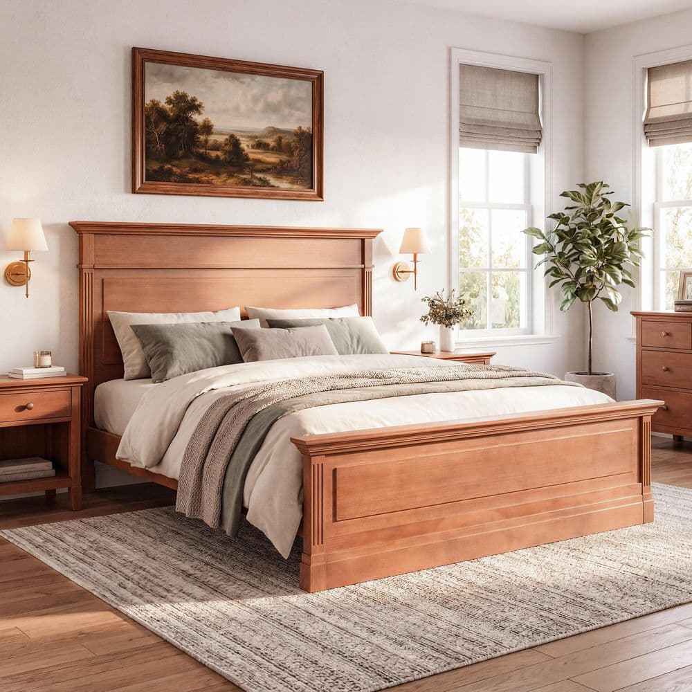 Brown Rustic Solid Wood Frame King Heavy Duty Classic Platform Bed with 53.5 in. High Headboard price history on PriceWatchPro