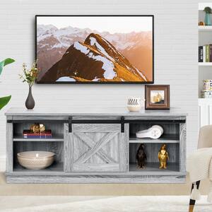 47 in. Gray Low Profile TV Stand Sliding Barn Door TV Stand for 50 in. TV Farmhouse TV Stand Modern Mid Century TV Stand