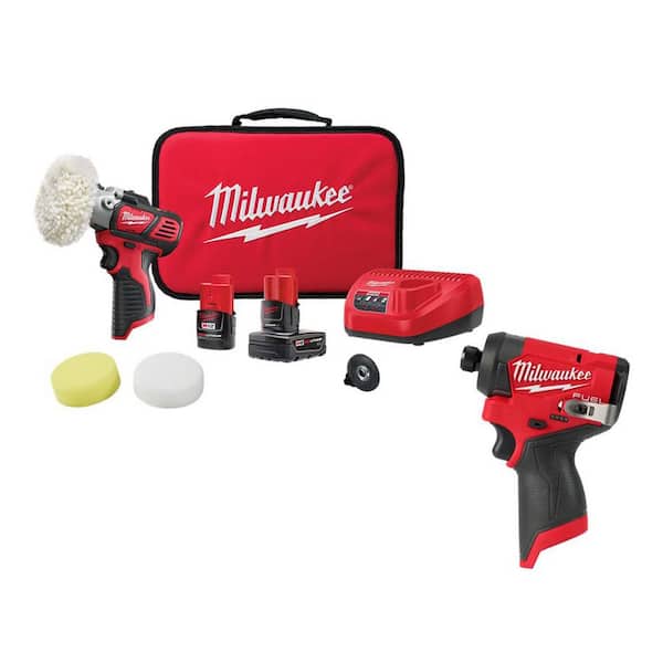 M12 12V Lithium-Ion Cordless Variable Speed Polisher/Sander Kit W/Impact Driver, Batteries, Accessories, Charger & Bag