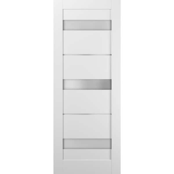 4055 28 in. x 80 in. Panel No Bore 3 Lites Frosted Glass Solid MDF Core White Finished Pine Wood Interior Door Slab