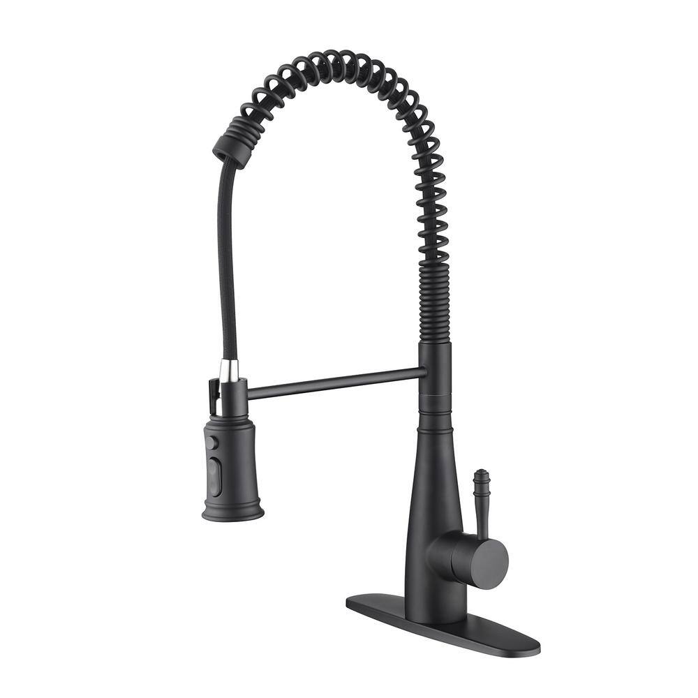 Single Handle Pull Down Sprayer Kitchen Faucet with Deck Plate in Matte Bla