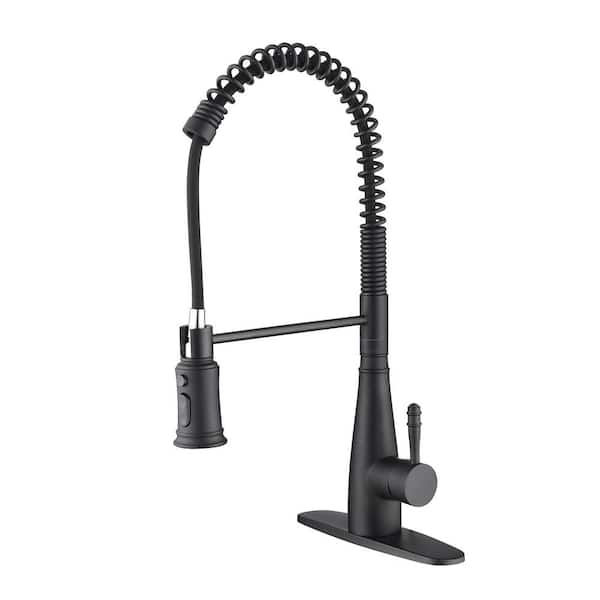Unbranded Single Handle Pull Down Sprayer Kitchen Faucet with Deck Plate in Matte Black