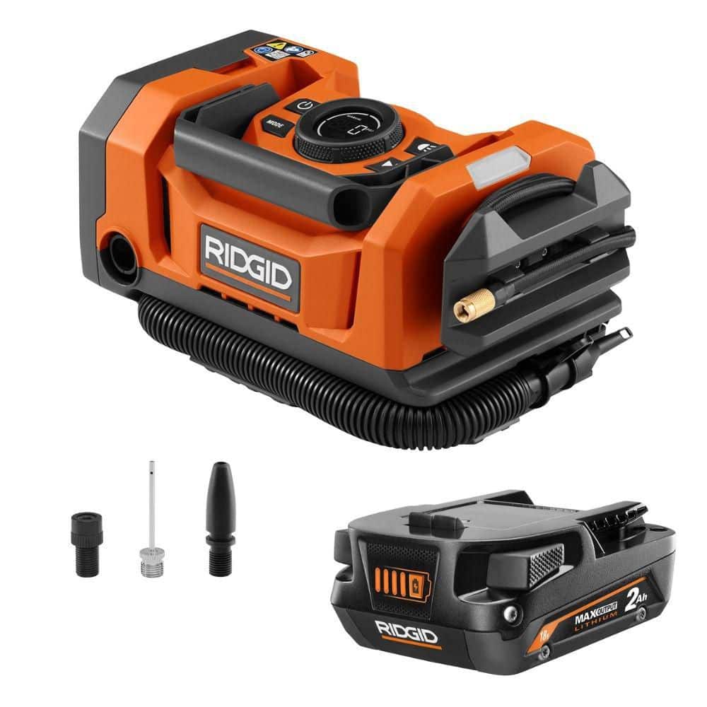 RIDGID 18V Cordless Dual Function Inflator Kit with 2 Ah Battery and Charger (R86051K)
