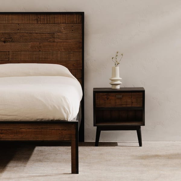NADAAL STUDIOS Nola, 2-Tone, 1-Drawer, 20 in. W Black Nightstand, Rustic Modern