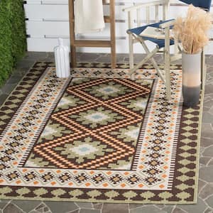 Veranda Brown/Terracotta 9 ft. x 12 ft. Aztec Geometric Indoor/Outdoor Patio  Area Rug