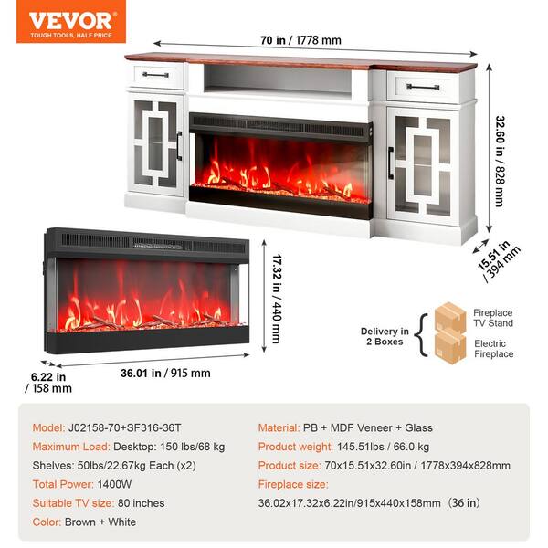 VEVOR Fireplace TV Stand 70in. W Fit 32-80in. Media Storage