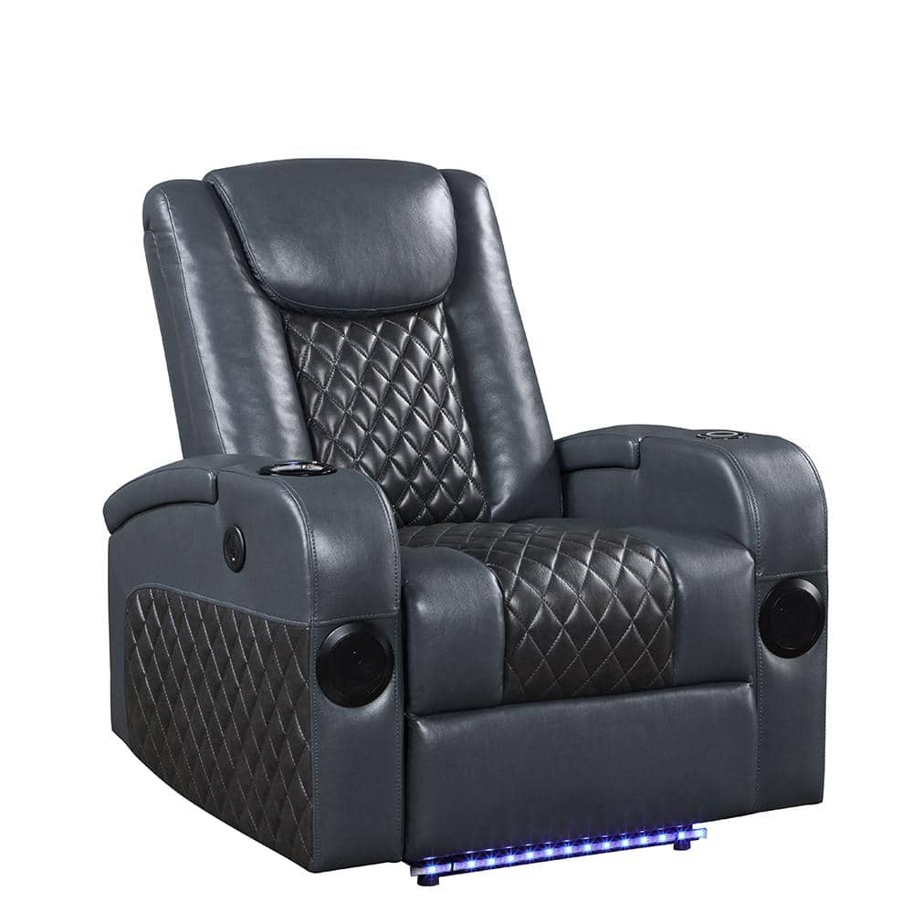 Acme Furniture Alair Blue and Black Leather Aire Leather Swivel Rocker Recliner