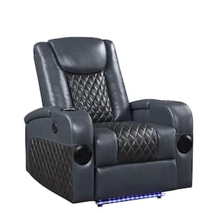 Alair Blue and Black Leather Aire Leather Swivel Rocker Recliner