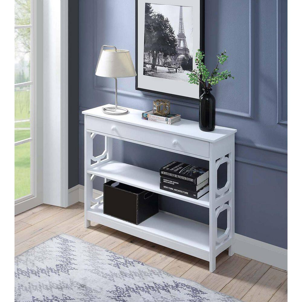 Omega White Wood Geometric Console Table with Storage