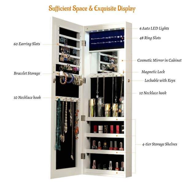 Jewery deals Box Cabinet Jewelry Cabinet with LED Light and 4 Storage Shelves