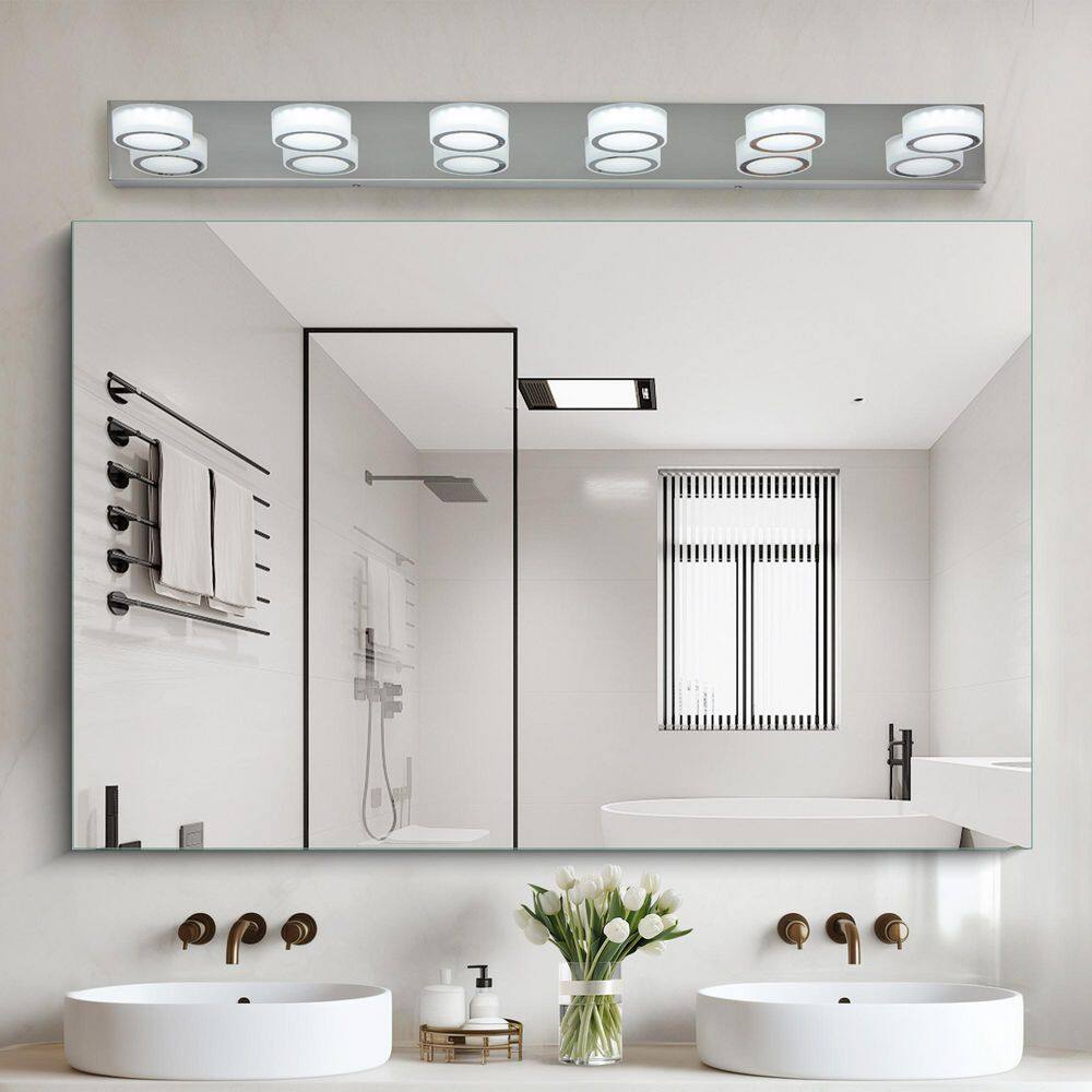 45 in. 6 Light Modern silver Vanity Light Fixture Bathroom Over Mirror Wall Lights with Iron Acrylic Minimalist Design price history on PriceWatchPro