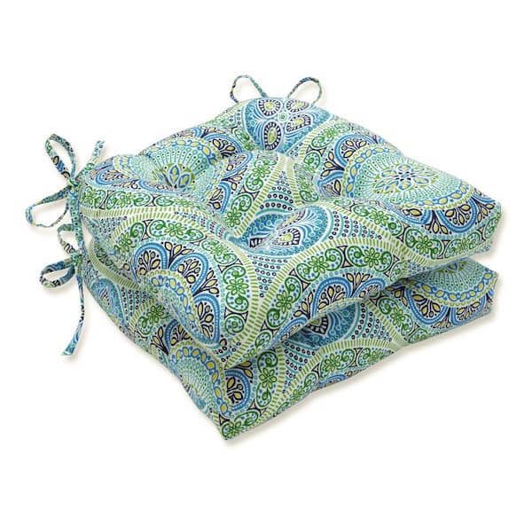 Pillow Perfect 17.5 in. x 17 in. Outdoor Dining Chair Cushion in Blue/Green (Set of 2)