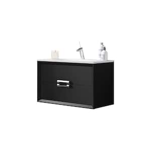 Decor Tirador 24in. W x 18in. D Bath Vanity in Black w/ Ceramic Integrated Vanity Top in White with White Basin and Sink
